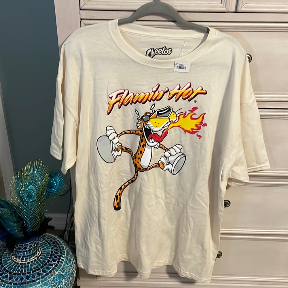 Men’s canvas, Chester cheetah, 🐆flamen, hot, short sleeve T-shirt, XL new